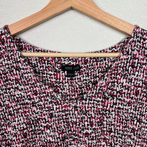 J. Jill Wearever Collection Large Stretch Jersey 3/4 Sleeve V-Neck Top Red Print - Picture 2 of 8